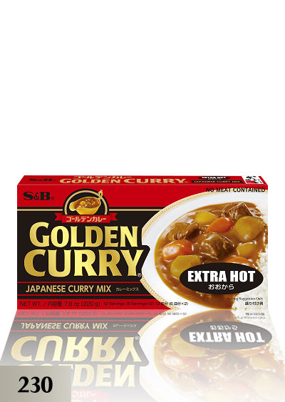 S&B Golden Curry Extra Hot 220g (230) ***Discount 10% အစပ် ဟင်းသီးဟင်းရွက်များကို ဟိန္ဒူဟင်းလျာပုံစံဖြစ်အောင် ချက်ပြုတ်အခဲခံထား ဂျပန်မဆလာဟင်းအနှစ်ခဲ